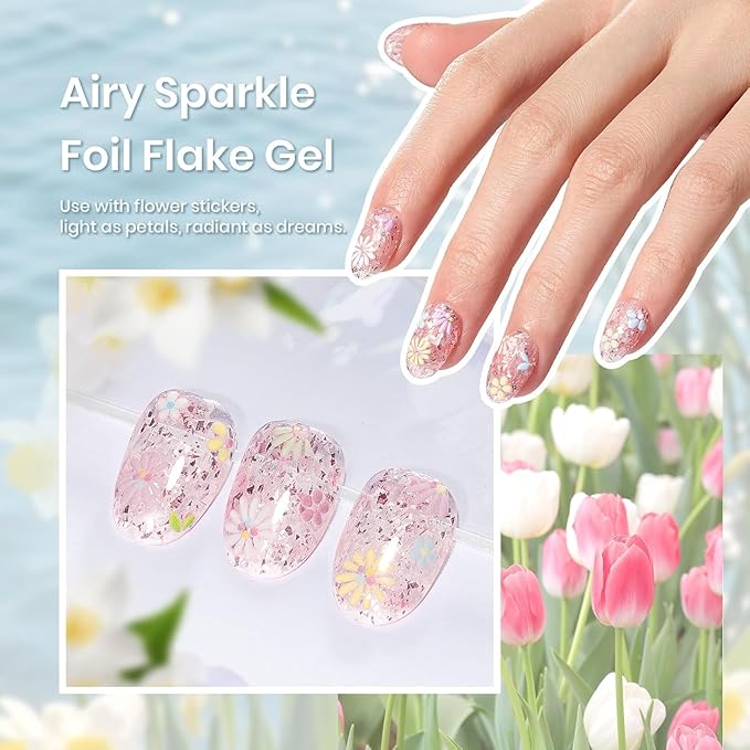 Beetles Spring Gel Nail Polish Set - 6 Colors Pastel Scenery By the Lake Soak Off UV LED Gel Polish Pink Green Yellow Drawing Swirl Shell Thread Effect Nails DIY Manicure Easter Gifts for Women