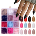 288Pcs Almond Press on Nails Solid Color False Nails Tips Medium Fake Nails Reusable Glossy Acrylic Artificial Nails Full Cover Glue on Nail for Women Manicure Deco 12 Size - 12 Colors