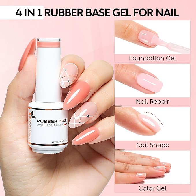 Nicedeco Hema Free Rubber Base Gel Polish for Nails 6 Pcs Cruelty Free Vegan Rubber Gel Nail Strengthener Nude Pink Nail Gel Polish Set 36