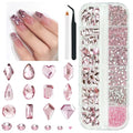 2052Pcs Pink Nail Rhinestones Light Pink Rhinestones for Nails 72 Multi Shapes Big Gems +1980 Flatback Round Beads K9 Glass Crystals Diamonds Jewels Nail Charms Nail Art for Nails Faces Makeup