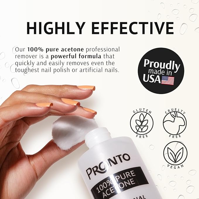 Pronto 8 Oz 100% Pure Acetone Nail Polish Remover and Cuticle Oil, Pure Acetone for All Nail Polish Types including Gel, Acrylic & Sculptured Nails, Gel Nail Polish Remover and Nail Repair, Duo Pack