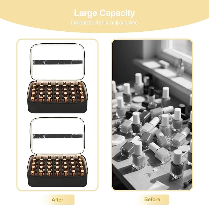 Relavel Nail Polish Organizer, Double Layer Nail Bag Holds 80-100 Bottles (15ml/0.5fl.oz) & Nail Lamp Nail Kit Storage Case, Extra Large Travel Nail Supplies Shoulder Bag for Manicure Tools (Black)