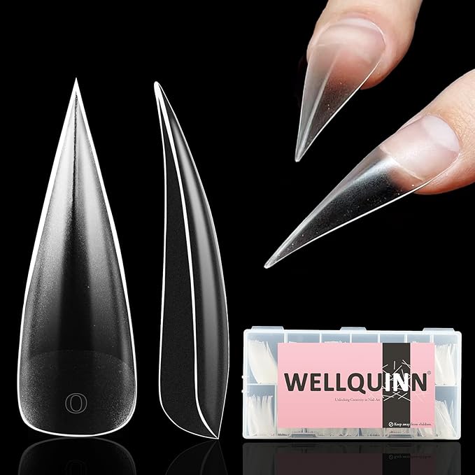 300 Pcs Long Curved Stiletto Nail Tips Full Cover Eagle Claw Press on Nails, XXL Dragon Claw Sculptural Fake Acrylic Nails Cat Claw False Nail Tips for Nail Art Design 15 Sizes Q44