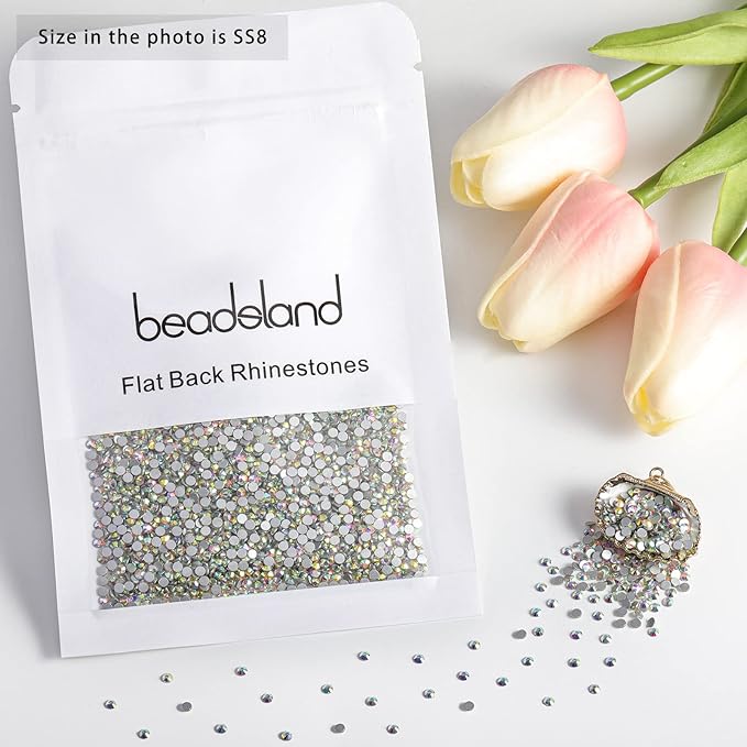 Beadsland 2880pcs Flat Back Crystal Rhinestones Round Gems for Nail Art and Craft Glue Fix, Crystal AB,SS8,2.3-2.5mm