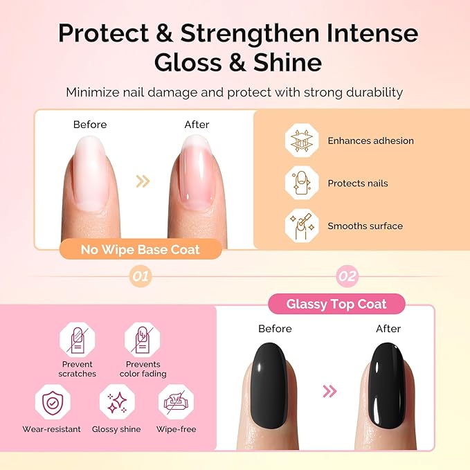 MelodySusie Hema Free Top Coat Base Coat Blooming Gel Set Long Lasting Shine Finish Soak Off UV LED Nail Lamp Nail Art Design Manicure Kit Perfect Gifts for Women Girls 3 Pcs 15ml Clear