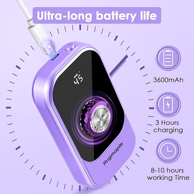 Professional Electric Nail Drill File, HUGMAPLE 45000RPM Portable E-File Machine with Bits & Base, Cordless Rechargeable Nail Drill Kit for Shaping, Removing & Polishing Gel Nails Salon Home (Purple)