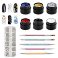 Vtrem 6 Colors 8ML Spider Gel Set with 5 PCs Double Ended Point Drill Drawing Brush Pen Nail Rhinestones Matrix Gel with Gel Paint Design Nail Art Kit Wire Drawing Purple Green Nail
