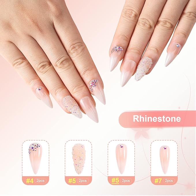 morily 24Pcs Ombre Press on False Nails with Design Glossy Pink Stiletto Fake Nails Kit Medium Length Long Luxury Crystal Acrylic Stick on Nails Tips Artificial Finger Manicure for Women