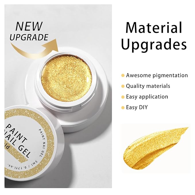 Gel Paint For Nails Art, Paint Nail Gel For French Tip Tool Design For Home Salon DIY Gel Nail Art (Gold, M)