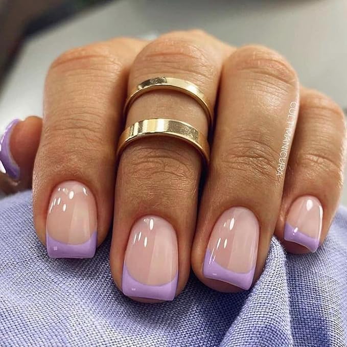 Clear Semi Cured Gel Nail Strips French Tip 20Pcs Dusty Purple UV Gel Nail Stickers Glossy Nails Polish Strips UV/LED Light Needed Self Adhesive Full Polish Nails Wraps for Women