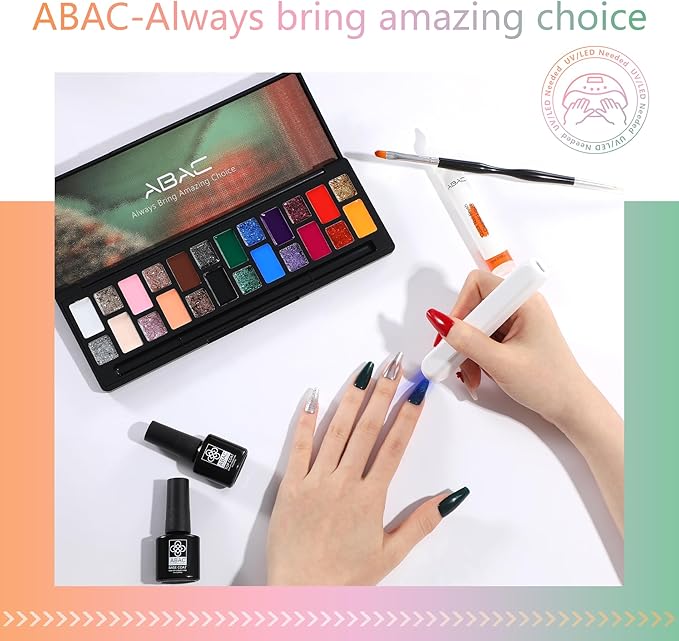 ABAC 24 Color Solid Gel Nail Polish,Ombre Gel Nail Polish,Pat Paint Nail Gel- Hema-Free No-Spill Formula w/Pro Brush Christmas NYE Party Nails,DIY Gift Set Clump-Free Shimmer
