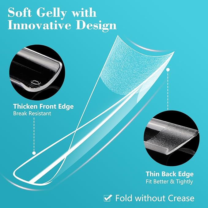 Lionvison Square Nail Tips NO C Curve, 504PCS XL Long Straight Flat Pre Shaped False Nails, Half Cover Clear Nail Tips for Acrylic Nails, French Nail Extensions for Nail Salon Home DIY, 12 Sizes