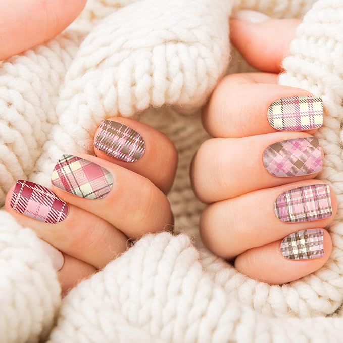 Whaline 6Pcs Plaid Nail Art Stamping Plate Kit Various Plaid Argyle Pattern Autumn Nail Art Plate for Fall Thanksgiving Holiday DIY Print Manicure Salon Design, 4.7 x 2.3 Inch