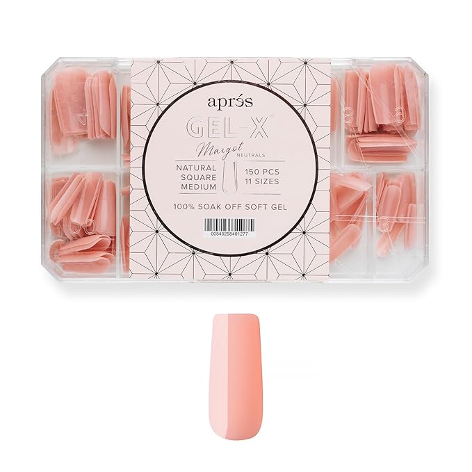 Apres Neutrals Gel-X Margot Box Of Press On Nails, 11 Sizes 00-9, Soft Gel Nail Tip Box (150pcs) (Natural Square Medium, 150)