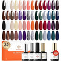 modelones 32 PCS Gel Nail Polish Set, 28 Colors Halloween Gel Polish with No Wipe Base Coat, Glitter & Glossy & Matte Top Coat Red Green Purple Orange Soak Off LED Nail Art Kit Salon at Home