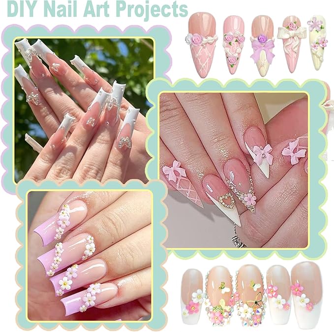 3D Nail Charms and Gems Kit Cute Colorful Flower Nail Charms Nail Beads Butterfly with Picker Tools Kawaii Nail Art Charms for Nails Design Supplies Junk Cases DIY Decor Accessories