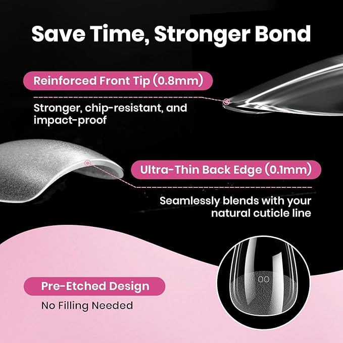 Beetles Gel Nail Tips Flat-X - Almond Medium, 320pcs 16 Sizes, Pre-Etched Half Matte Full Cover Soft Acrylic Press on False Nail Extension Tips Easy DIY Salon for Flat & Natural Nail Beds