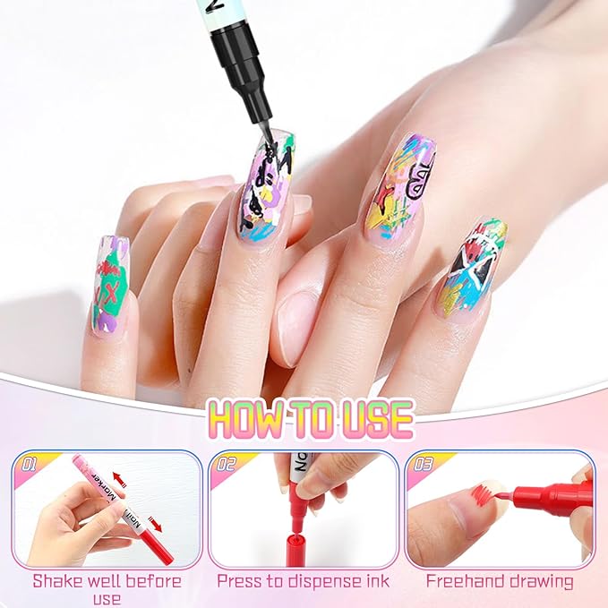 12 Colors Nail Art Pens,Nail Art Markers Polish Pen for 3D Nail Art,Drawing Painting Liner Brush for DIY Nail Art Beauty Adorn Manicure Tools,Long Lasting (1 set)