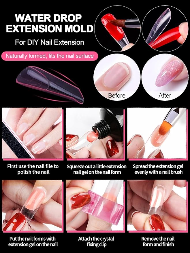 TOROKOM Poly Nail Gel Dual Nail Forms, 120 PCS Poly Nail Gel Stelitto Structure Nail Molds for Builder Gel Poly Extension Gel Nail Art Design Salon&DIY