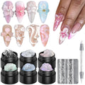 Solid Builder Gel Kit, 6 Colors Non Sticky Hand Hard Gels for Nails Iridescent Pink Clear 3D Sculpting Gel with Silicone Carving Pen Flowers Mold Pearly Polish Manicure Salon Supplies