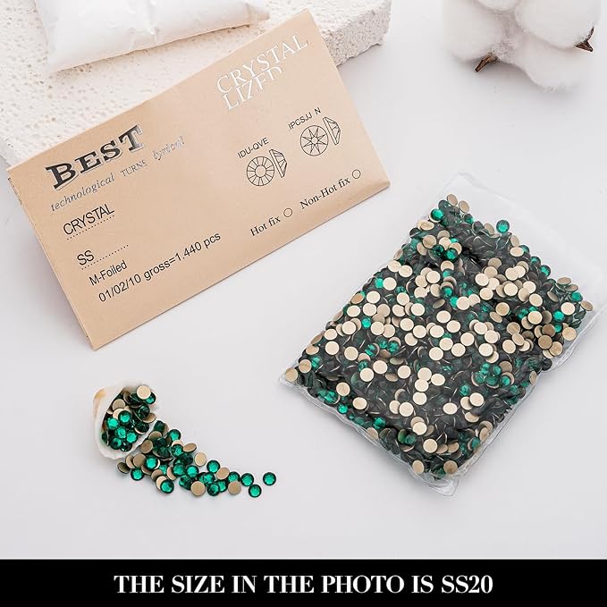 Novani Green Zircon Rhinestones 1440pcs Flat Back Round Rhinestone Style 2088 Sparkly Crystal Gemstones for Nail Art and Crafting SS20,4.6-4.8mm