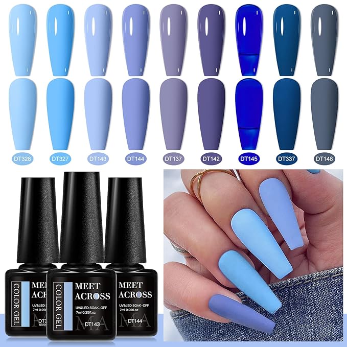 MEET ACROSS 9 Colors Gel Nail Polish + 3PCS Function Gel Nail Polish Kit,Fashion Nail Art Set Design Gifts for Women Manicure Salon (SET4, 12pcs)