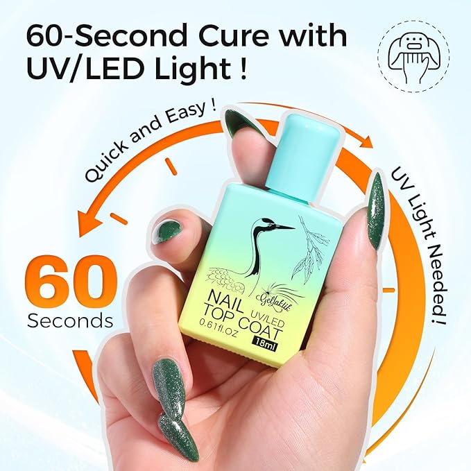 Glitter Gel Top Coat Set, Silver & Gold No Wipe Top Coat Gel Polish, 2 x 15ml Soak Off UV LED, Long Lasting Glitter Gel Nail Art for Home Salon Manicure & Pedicure