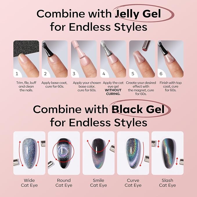 modelones Pink Cat Eye Gel Nail Polish 9D Cateye with Magnet Valentine Nail Shimmer Soak Off Reflective Translucent Gel Magnetic Nail Polish 15 ML