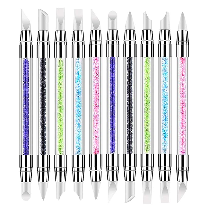 SILPECWEE 10 Pieces Dual Tipped Silicone Nail Tools Nail Art Sculpture Pen Rhinestone Nail Polish Carving Pen Acrylic Nail Brush Nail Art Brushes Nail Painting Kit for Salon DIY