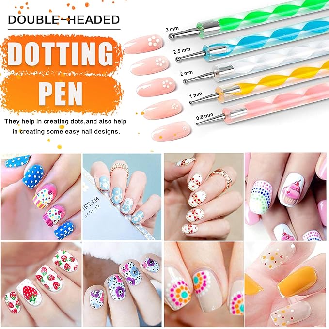 Nail Brushes Kit - Nail Art Brushes, Dotting Tools, Holographic Stickers, Foil Tape, Rhinestones & Tweezers