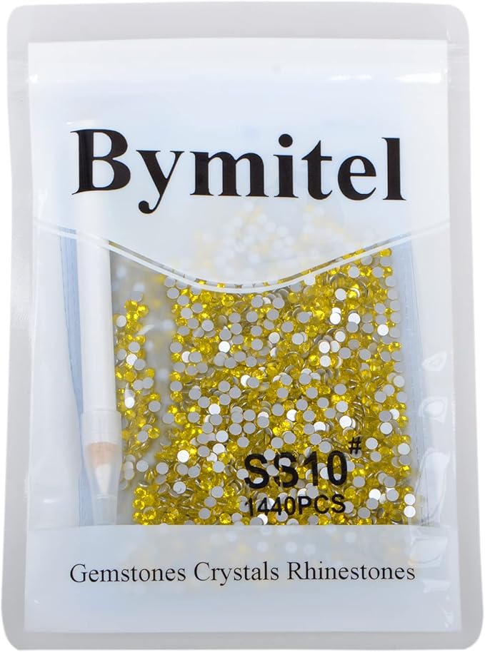 2880PCS Art Nail Rhinestones Non Hotfix Glue Fix Round Crystals Glass Flatback for DIY Jewelry Making with one Picking Pen (ss10 2880pcs, Citrine)