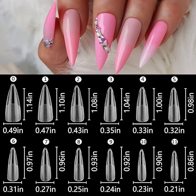 LoveOurHome 600pc Medium Stiletto Nail Tips Fake Nails, Clear Press on Nails Medium Gel Nail Tips Stiletto Acrylic Nails Pointy False Nails Clear Artificial Fingernail for Gel Nail Extension