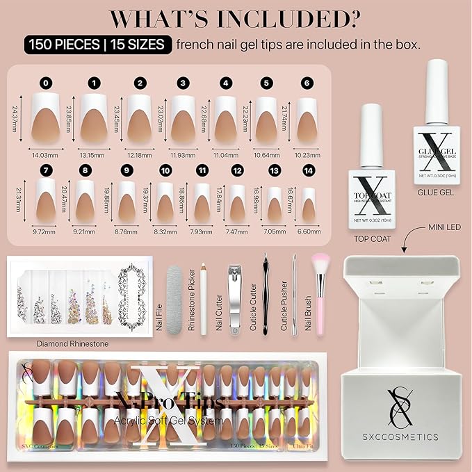 SXC Cosmetics French Tip Press On Nails Brown Series, Medium Square X-Pro Tips Starter Kit