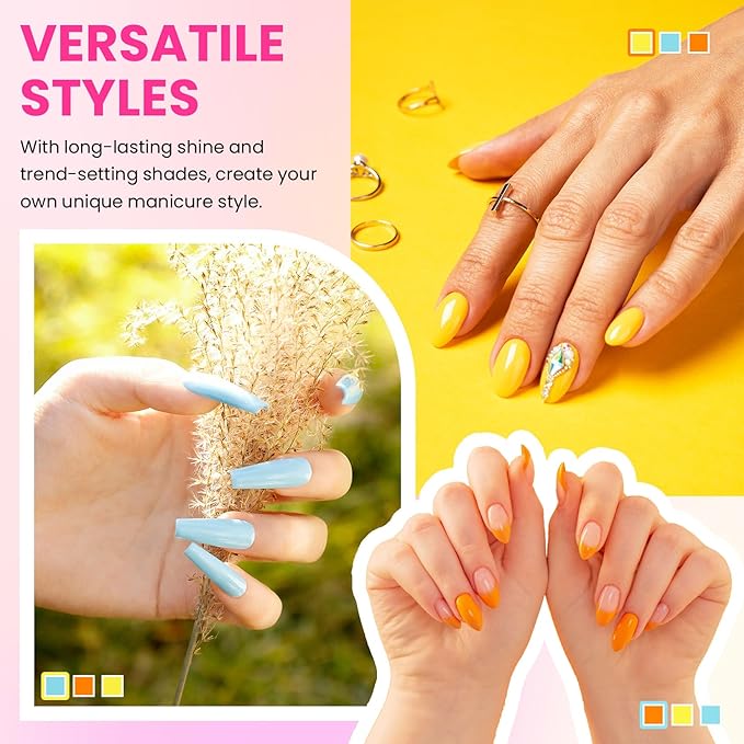 VANREESA 24 Pcs Gel Nail Polish Set, 21 Colors Gel Polish with Base Coat Glossy & Matte Top Coat Pink Orange Yellow Green Blue Purple Gray Nail Polish Set Nail Kit Gifts for Women