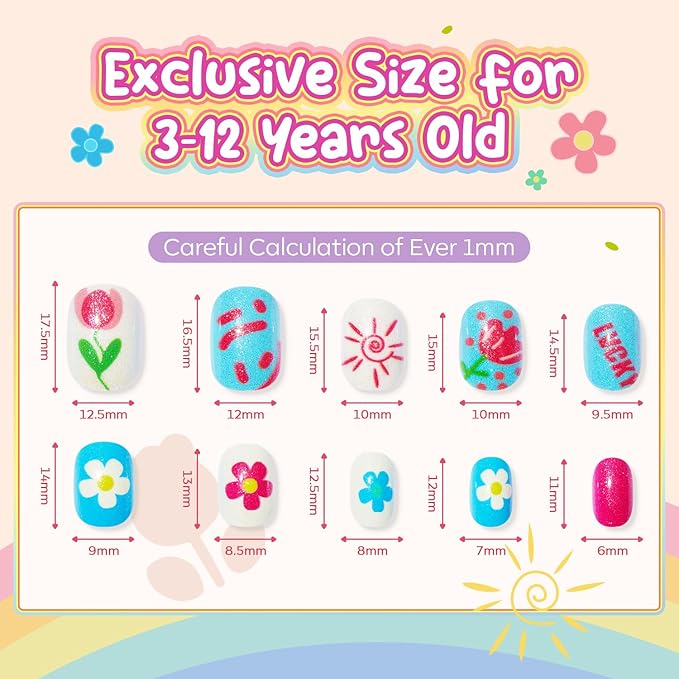 Modelones Press on Nails for Kids 144Pcs 6 Pack Children Acrylic Fake Nails Pre-glue Full Cover Glitter Color Unicorn Ocean Short False Nail Art Kits Sets Thanksgiving Christmas Gifts for Girls