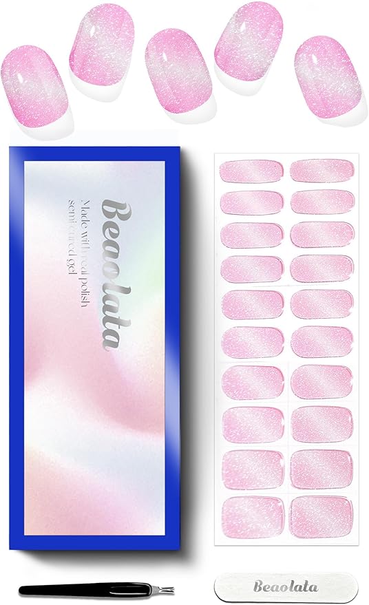 Semi Cured Gel Nail Strips - UV Light Gel Nail Stickers - 20 Long Lasting Salon Quality Wraps (Queen's Violet Pink)