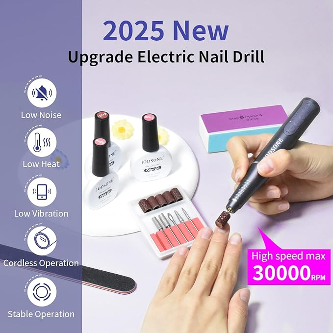 JODSONE Controllable Speed Portable Nail Drill Professional Electric 30000RPM Home Salon Polishing Manicure Nail Drill