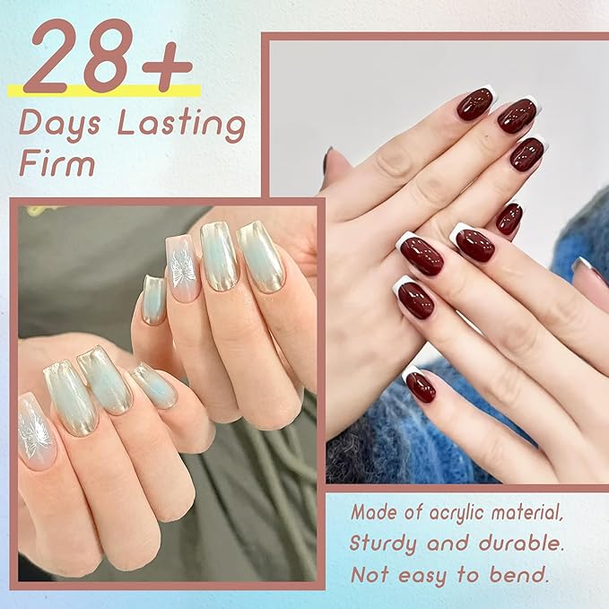 480PCS Nail Tips Clear False Nails Full Cover for Acrylic Fake Nails Kit 12 Sizes 2 Shapes Long Almond Square Pre-Shape for Salon Home DIY Gifts