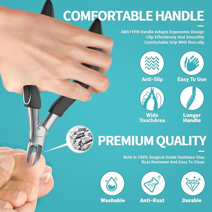 Toenail Clippers for Ingrown & Thick Toenails - Heavy Duty Toe Nail Clippers for Remove Side Ingrown Toenail with Angled Sharp Blades, Professional Pedicure Tool with Long Handle for Seniors & Men