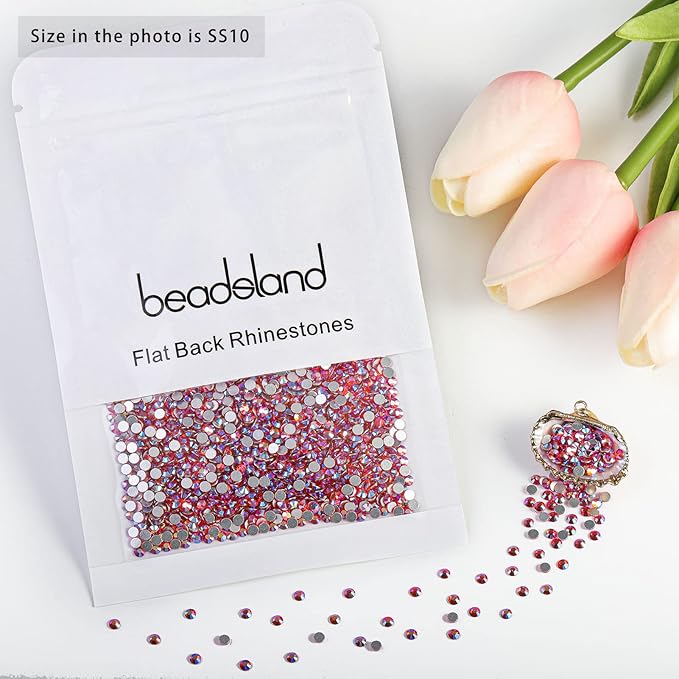 Beadsland 2880pcs Flat Back Crystal Rhinestones Round Gems for Nail Art and Craft Glue Fix,Hyacinth AB,SS10,2.7-2.9mm