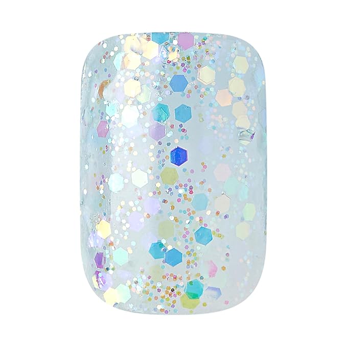 KISS Gel Fantasy, Press On Nails, Nail glue included, 'Champagnes', Light Blue, Short Size, Squoval Shape, Includes 28 Nails, 2G Glue, 1 Manicure Stick, 1 Mini File