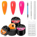 MEET ACROSS Solid Builder Gel for Nails, 3 Colors Solid Builder Non-Sticky Pink Rose Orange Hard Gel for Nails 3D Sculpture Nail Extension Kit