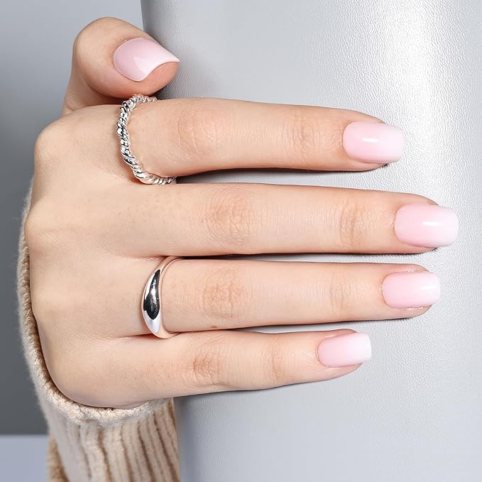 Press On Nails - Short Square Light Pink Press on Nails Glossy Finish Nails Press Ons for Women DIY Fake Nails Kit with Glue, Reusable Glue on Nails Short in 15 Sizes - 30pcs, Blush Milk