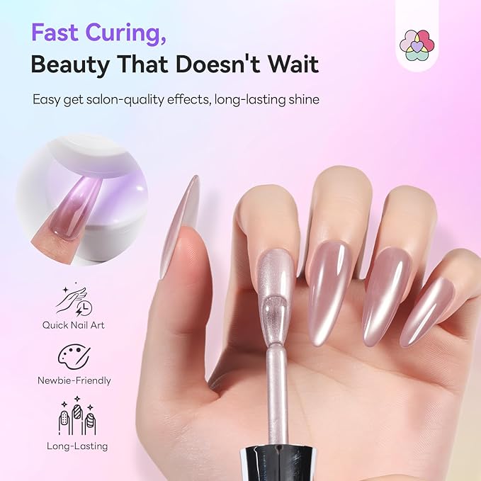 SAVILAND One-Step Gel Nail Polish Kit: Lilac Haze 5-In-1 Cat Eye Gel Polish with U V LED Nail Lamp Magnet, Color & Base & Top In One Bottle Glassy Cateye Effect For Home DIY Art 15ML Gift