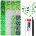 28 Types Green Flatback Pearls w B7000 Jewelry Glue for Bedazzling Crafting 3mm 4mm 5mm 6mm 8mm 10mm Flatback Colorful AB Half Pearls Charms for Nails Face Makeup Crafts Tumblers Bottles Shoes