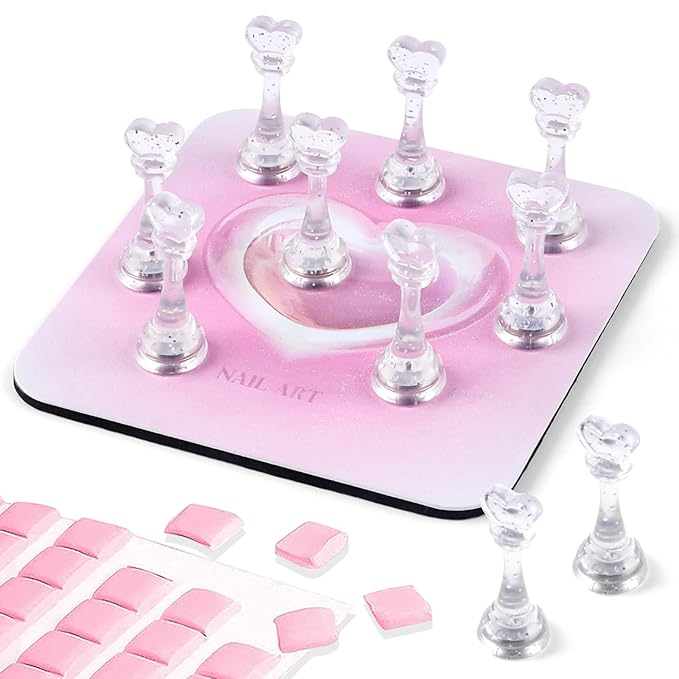ANGNYA Nail Stand for Press Ons, Fake Nail Holder for Painting Nails, Super Magnetic Base for Painting Display Holder with Reusable Adhesive Putty for Home DIY Salon Supplies
