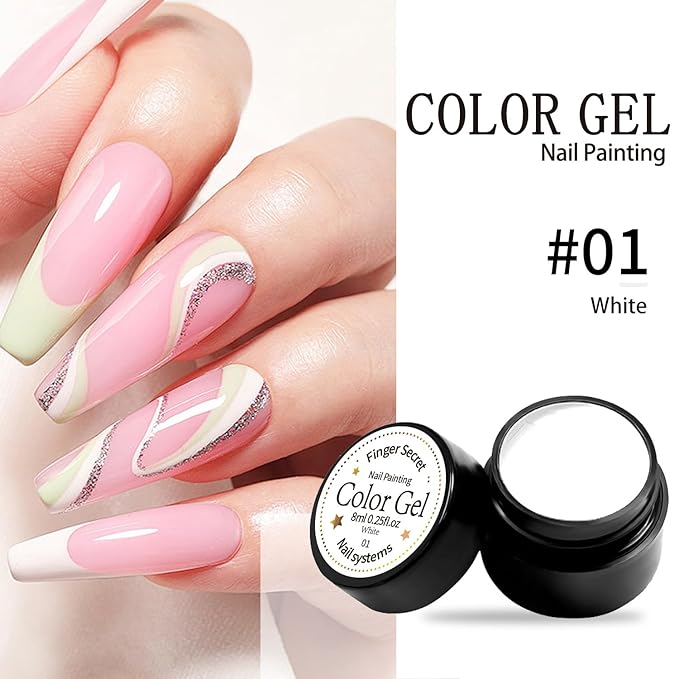 Nail Painting Gel, Nail Paint for Nail Art, Gel Polish For French Tip Tool Design For Home Salon DIY Nail Art,UV/LED Curing Required(color-01, 1SET)