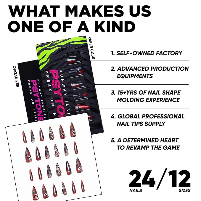 PSYTONE Halloween Press on Nails Short Square French Fake Nails Press ons Red Cartoon False Nails with Mummy Ghost Spiders Webs Pattern Designs Glossy Acrylic Nails Full Cover Stick on Nails