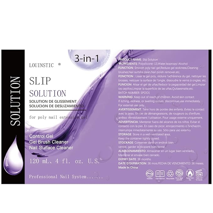 LOUINSTIC Slip Solution for Poly Extension Gel - 4oz, Professional Nail Extension Gel Anti-Stick Liquid, Cleanable Nail Brush Cleaner, Easy to Use, Beginner-Friendly
