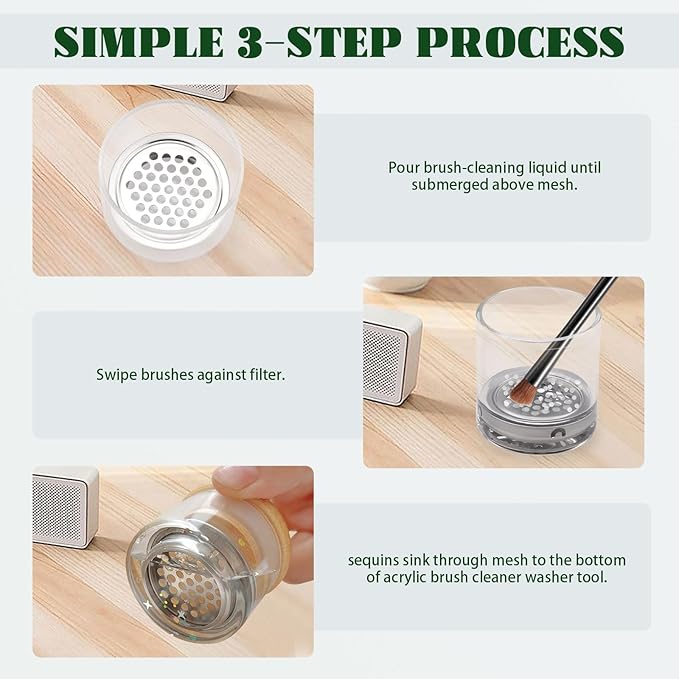 Diakey 4 Pack Acrylic Nail Brush Cleaner Dappen Dish with Lid, Mesh Layered Nail Art Brush Monomer Liquid Wash Cup Glass Removal Jar for Sequins Glitter Powder, 2.2in High